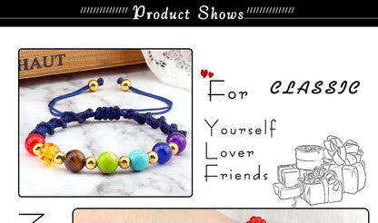 Reiki 7 Chakra Bracelet, Natural Stone Rope, Braided Yoga Healing Gold Color Copper Beads Bracelets & Bangles Meditation Jewelry