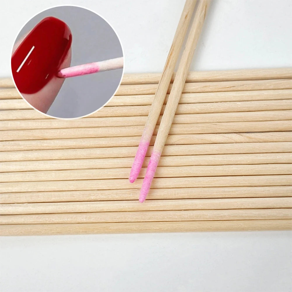 100/200/300/500Pcs Nail Double-Head Wood Swab Cleaning Sticks Pink Dual-Tipped Cotton Head Cleaning Swab Nail Polish Remover 7cm