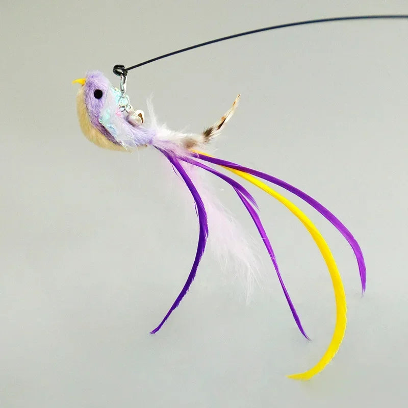 Interactive Cat Toy Hands-Free Cat Stick Playing Kitten Playing Teaser Wand Toy Suction Cup Bird/Feather Cat Wand Pet Supplies