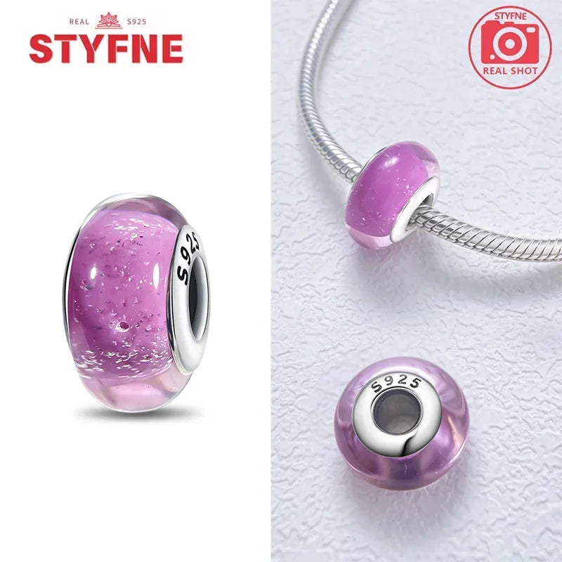 925 Sterling Silver Pink Color Series Beads Heart Flower Murano Glass DIY Jewelry Charms Fit Original Bracelet for Women Fine Gifts