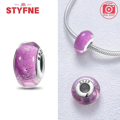 925 Sterling Silver Pink Color Series Beads Heart Flower Murano Glass DIY Jewelry Charms Fit Original Bracelet for Women Fine Gifts