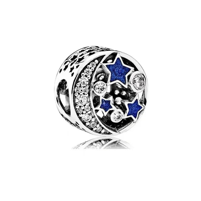 New Fashion 925 Sterling Silver Romantic Starry Sky Moon Sun Stars Pendant Fit Original Charms Bracelet Women Jewelry Gift