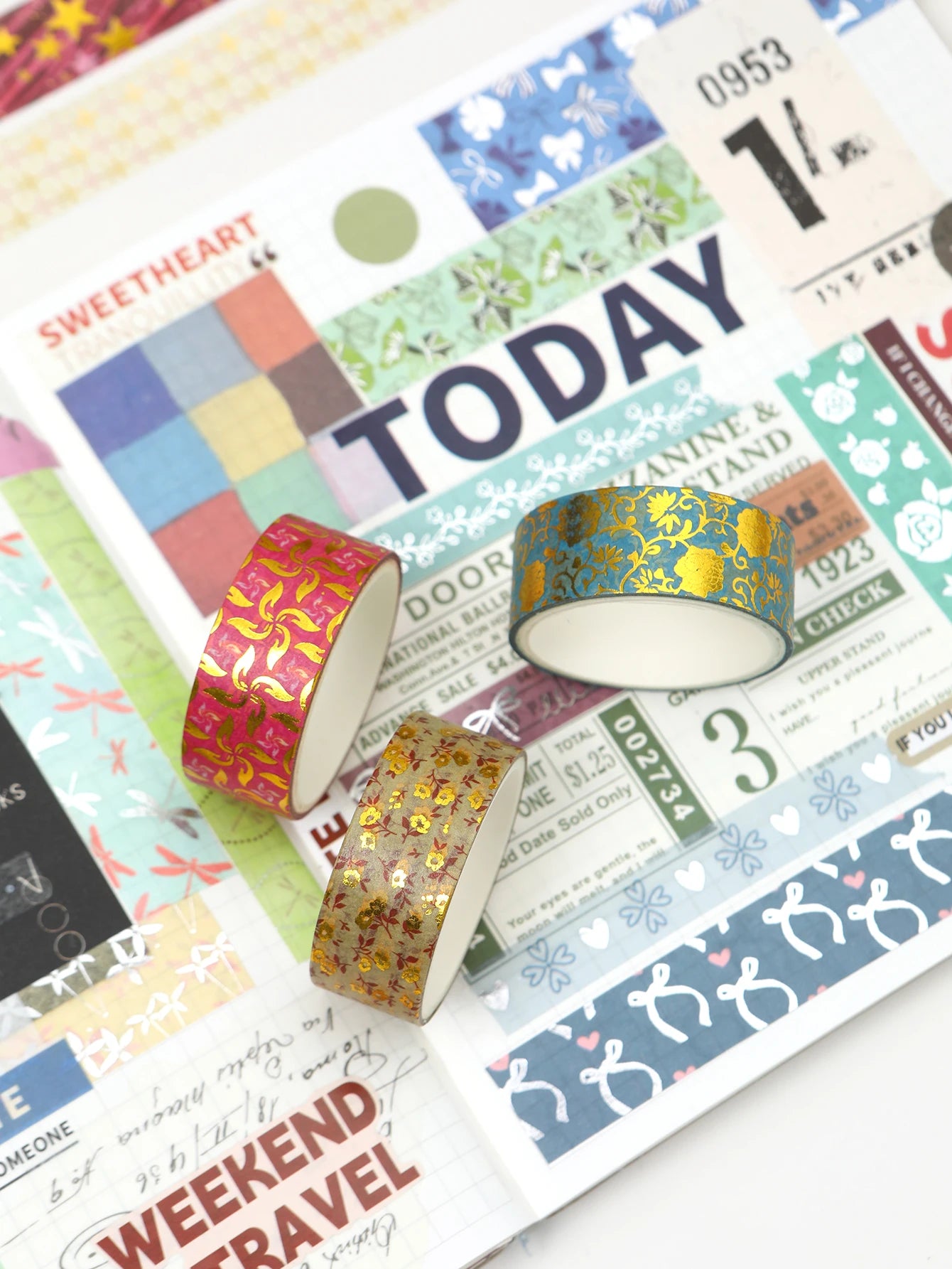 Creative Floral Hot Foil Washi Tape Set, 12 Rolls Decorative Masking Tape for Scrapbooking, Journaling, DIY Gift Supplies
