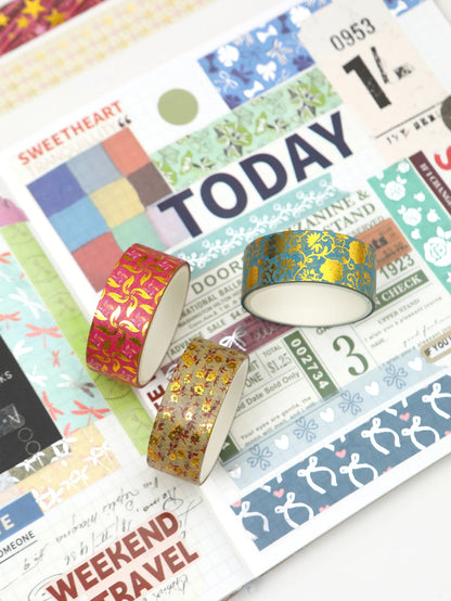 Creative Floral Hot Foil Washi Tape Set, 12 Rolls Decorative Masking Tape for Scrapbooking, Journaling, DIY Gift Supplies
