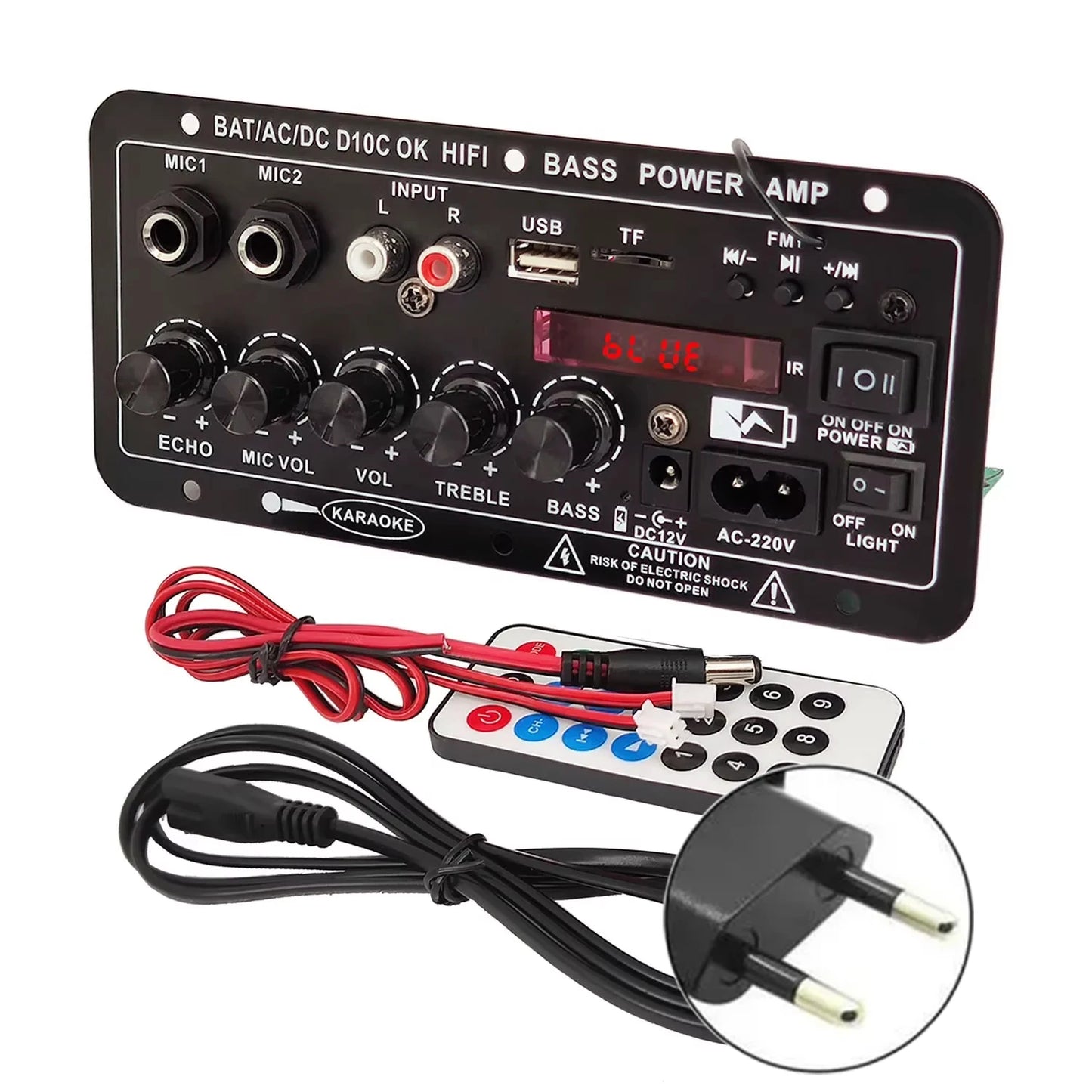 WOOPKER 30W-120W Digital Bluetooth Amplifier Board D10C Subwoofer Dual Microphone Amp Speaker for Car Karaoke Home Theater DIY