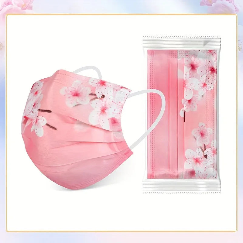 10pcs Romantic Floral & Starry Sky Print Face Masks for Women, 3-Layer Woven Polypropylene, Elastic, Breathable & Sun-Protective
