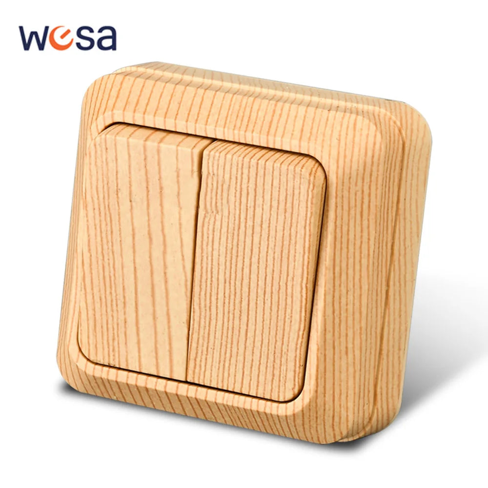 Wood Paint Wall Surface 2 Sockets Plugs EU Exterior Electrical Outlets With Ground Outdoor Power Socket Flame Retardant Plastic