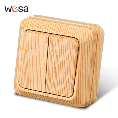Wood Paint Wall Surface 2 Sockets Plugs EU Exterior Electrical Outlets With Ground Outdoor Power Socket Flame Retardant Plastic