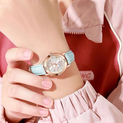 Sanrio Hello Kitty Children's Watch, Cinnamoroll Kuromi My Melody Cute Cartoon Rose Gold Wristwatch with Diamond, Children's Quartz Watch