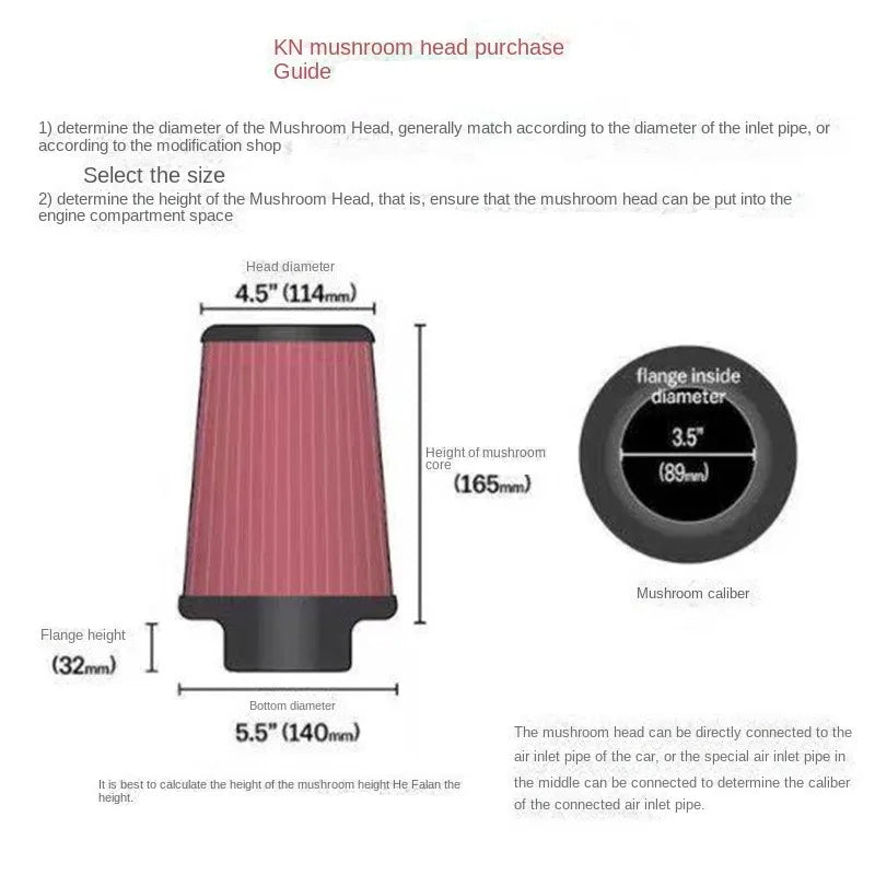 Car Mushroom Head Universal High Flow Intake Air Filter 102mm 89mm 76mm 3 3.5 4 Inch Cone Tapered Air filters for K&N 14084-2
