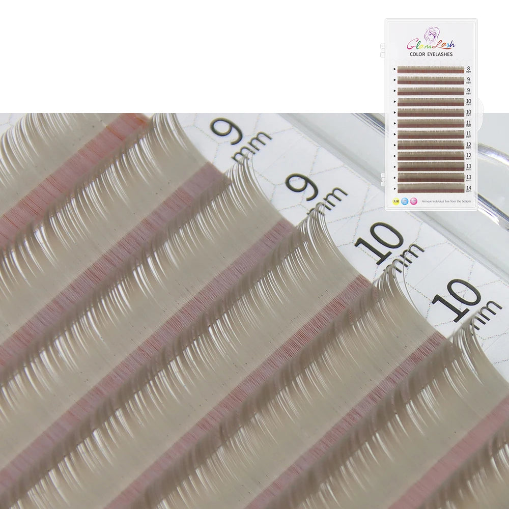 GLAMLASH Colored Lashes Lake Blue/Lavender/Cinnamon/Dark Green/Matcha Grey Individual Natural False Colorful Eyelash Extension