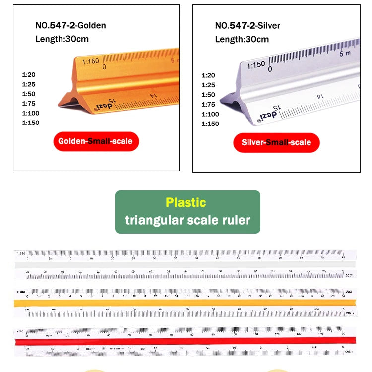 30cm Triangular Scale Ruler 1:20-1:500 Metal Plastic Straight Ruler Metric Architect Engineer Accurate Drafting Measure Tool