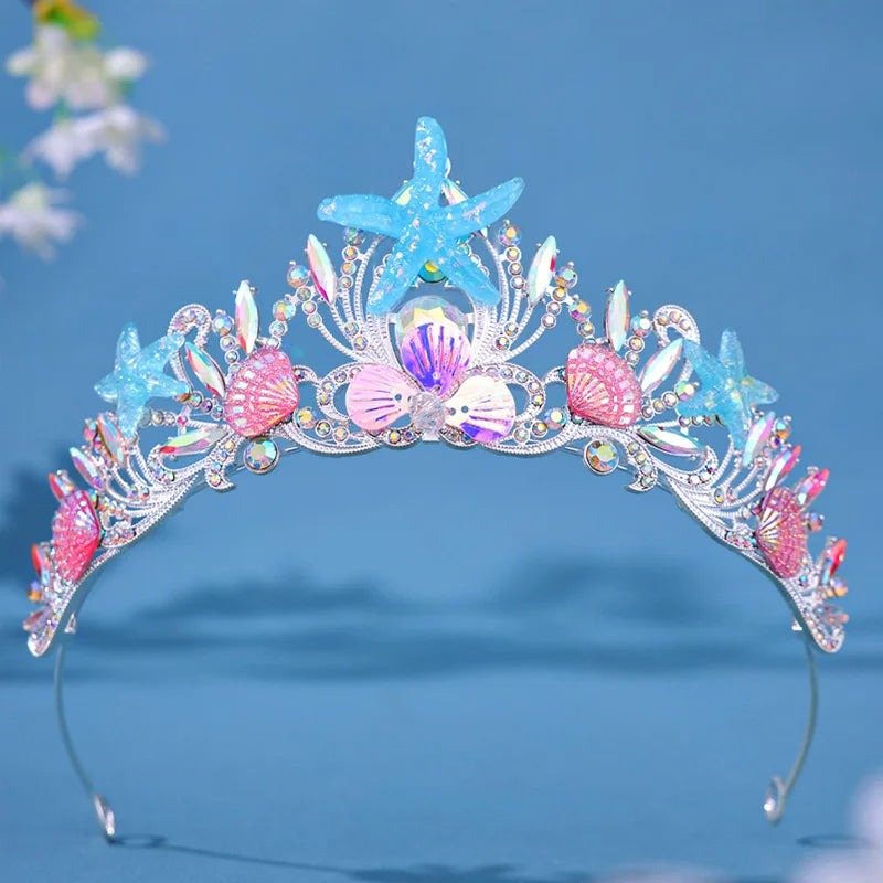 Mermaid Fish Crowns, Ocean Style Costume, Seashell Starfish Hair Accessories for Women Girls, Princess Birthday Party Tiaras