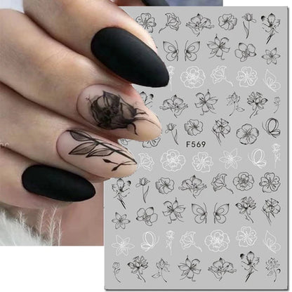 3d Nail Art Decals Tropical Palm Leaves Flowers Laces Faces Adhesive Sliders Nail Stickers Decoration For Nail Manicure