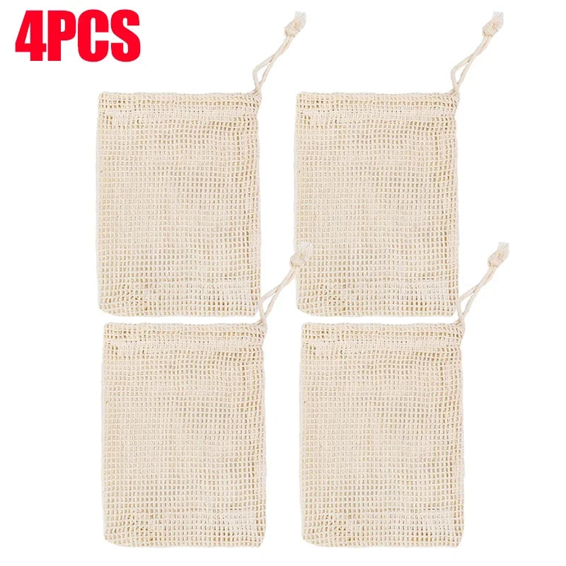 1/10PCS Hangable Soap Bags Natural Cotton Linen Foaming Soap Net Bag Body Soap Cleanser Net Bags Household Shower Cleaning Tools