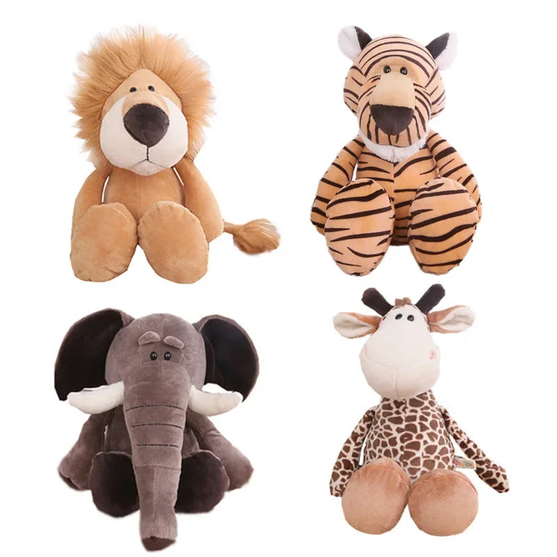 Stuffed Plush Animal Toys Soft Dolls Jungle Lion Elephant Tiger Dog Fox Monkey Deer Children Gift Kawaii Baby Kids Hobby Toys