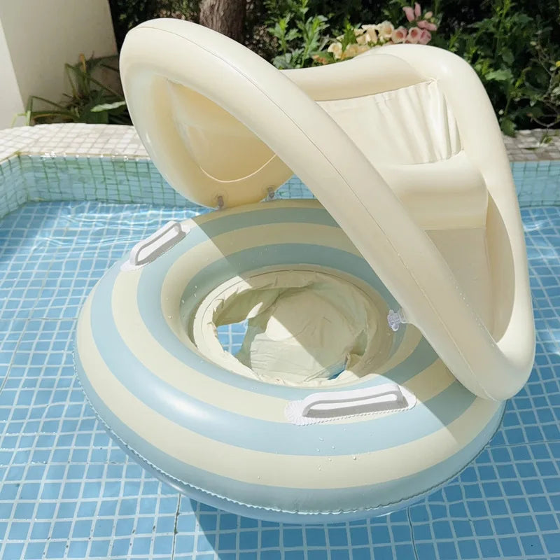 Baby Swimming Float Inflatable Circle Baby Pool Float Ring with SunShade Baby Bathing Swimming Pool Toys for Babies 3-36 Months