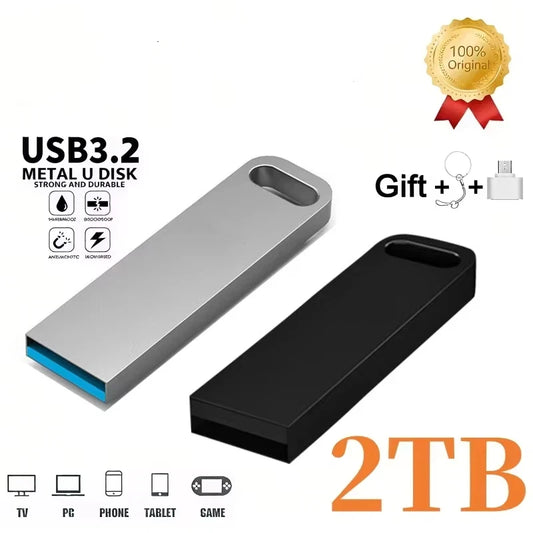 2TB Metal U Disk USB Portable 3.2 Flash Drive High Speed TypeC Memory Stick Waterproof SSD Storage PC Phone Data Transfer
