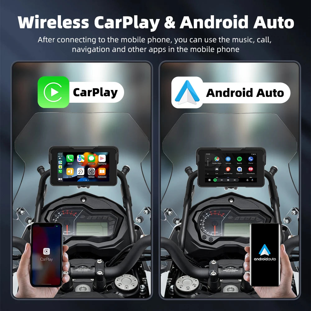EKIY 5.0 inch Wireless CarPlay Moto Android Auto Portable Digital Motorcycle Dashboard GPS Motorcycle Navigation Display Screen