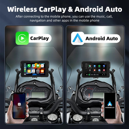 EKIY 5.0 inch Wireless CarPlay Moto Android Auto Portable Digital Motorcycle Dashboard GPS Motorcycle Navigation Display Screen