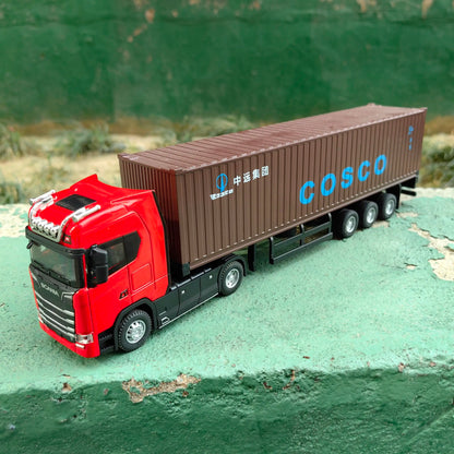 1:50 Alloy Diecast Large Truck Model Car Toy Simulation Container Toy Sound and Light Pull BackTransport Vehicle Model Kid Gifts