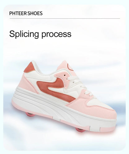 Roller Skate Shoe Walking Shoes With Four-wheel Student Sports Pulleys Walking Shoes With Wheels Summer Spring Kids Sneakers