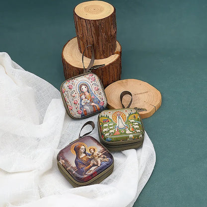 7x7cm, Virgin Mary Jesus Prayer Rosary Bag, Religious Jewelry Storage Box, Articulos Religiosos Catolico