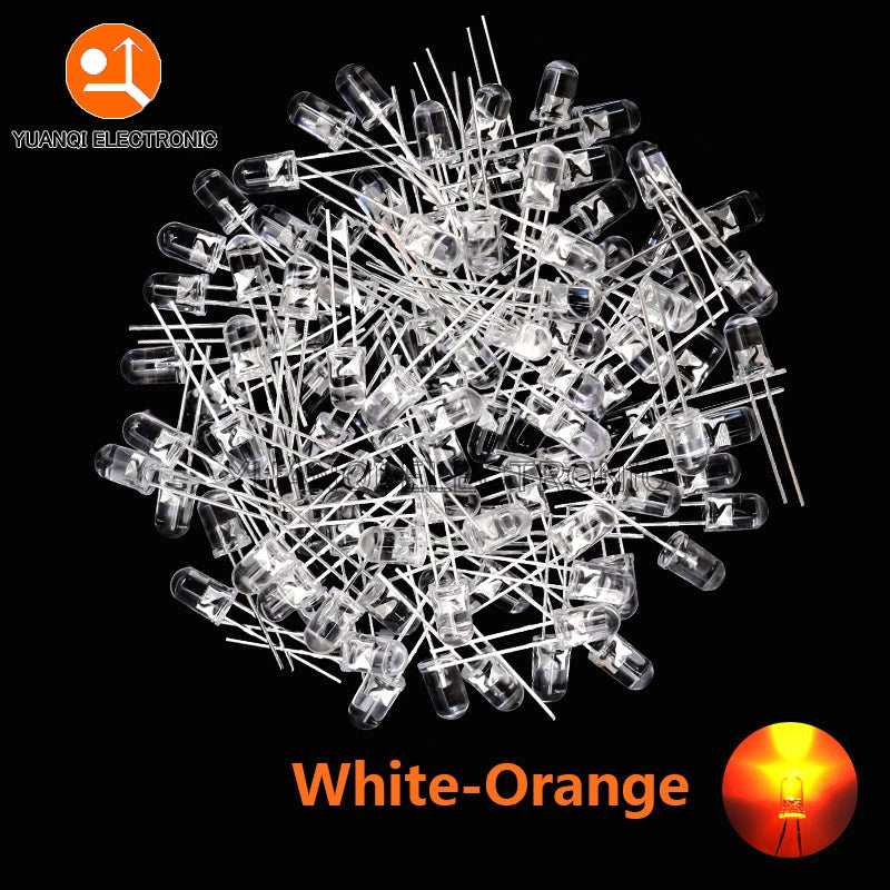 5mm LED Diode, F5 Assorted Kit, White Green Red Blue Yellow Orange Pink Purple Warm White, DIY Light Emitting Diode