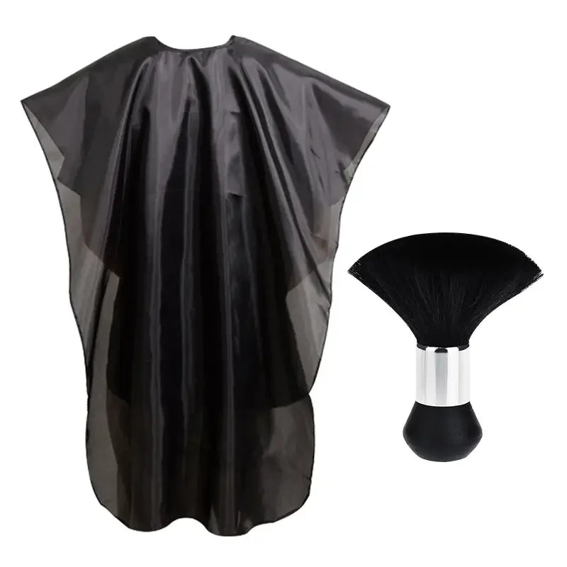 Professional Barber Salon Cape Set: Hair Cutting Cape + Neck Duster Brush - Stylist-Grade Hairdressing Apron for Barbers/Hairdressers