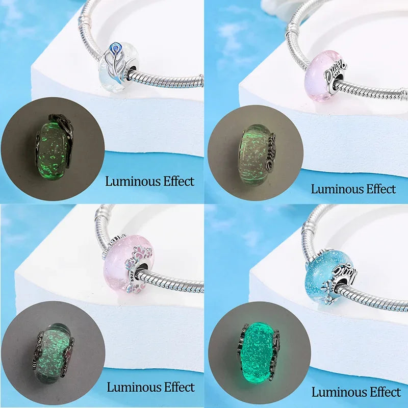 Charm Sterling Silver 925 Colorful Luminous Beads Murano Glass Series Fit Original Bracelet for Women Jewelry DIY Fine Gift