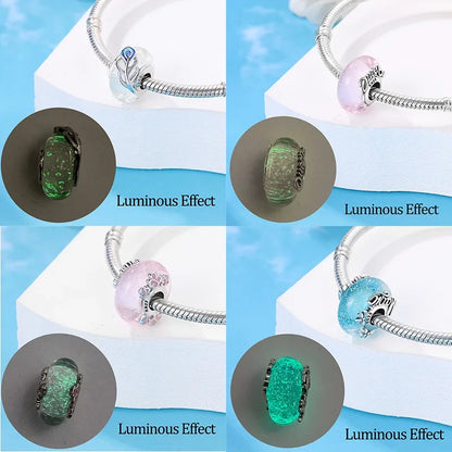 Charm Sterling Silver 925 Colorful Luminous Beads Murano Glass Series Fit Original Bracelet for Women Jewelry DIY Fine Gift