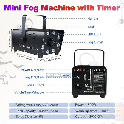 New LED Timer Disco Smoke Machine 500W Remote DJ Halloween Smoke Spraying Equipment Christmas Wedding Party Stage Fog Machine