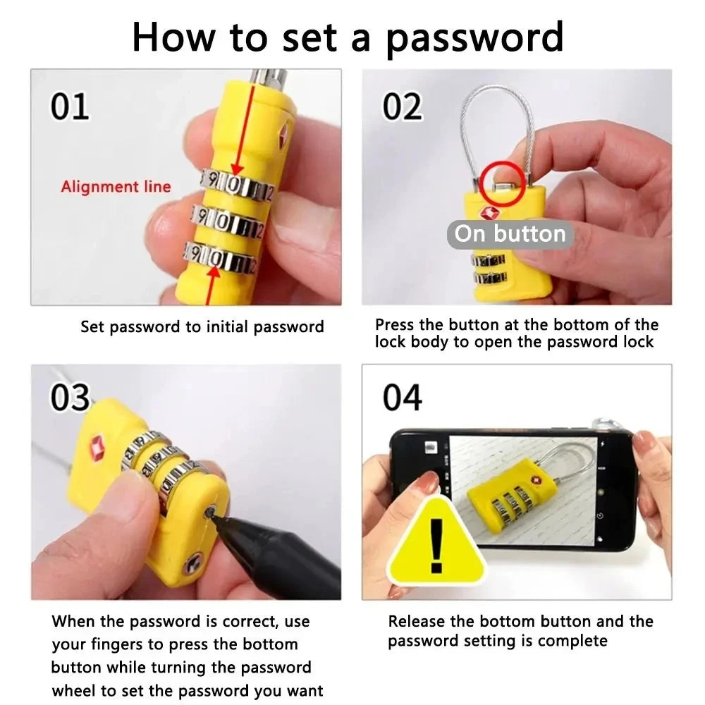 TSA Customs Code Lock for Travel Luggage, Password Changeable, Black Lock, Contrast Design, Padlock, 3-Digit Combination Lock