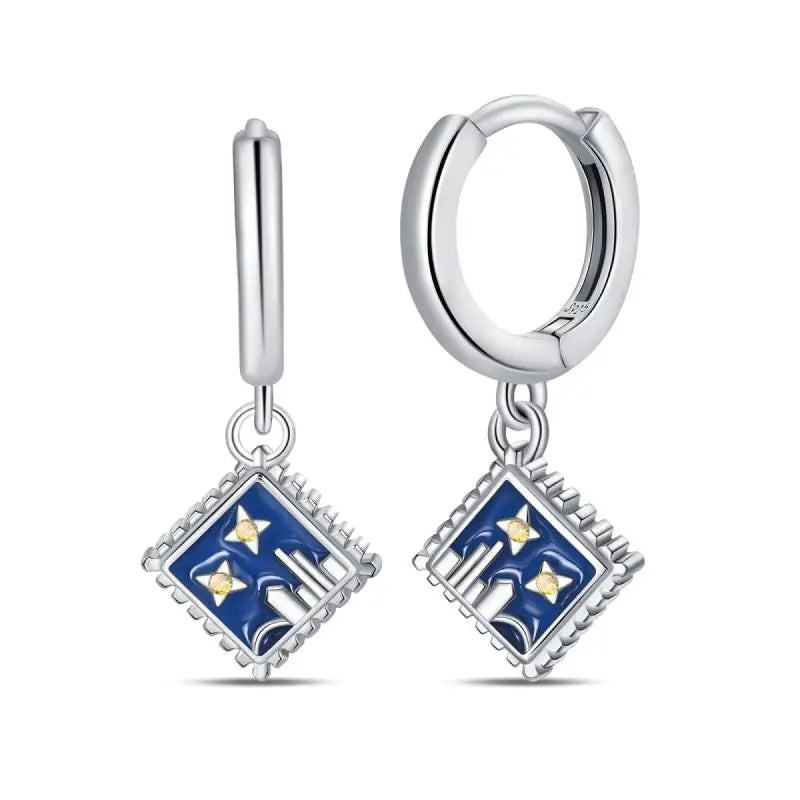 925 Sterling Silver Moon Universe Starry Sky Series Charm Earrings Women Blue Shiny Zircon Daily Wear Jewelry