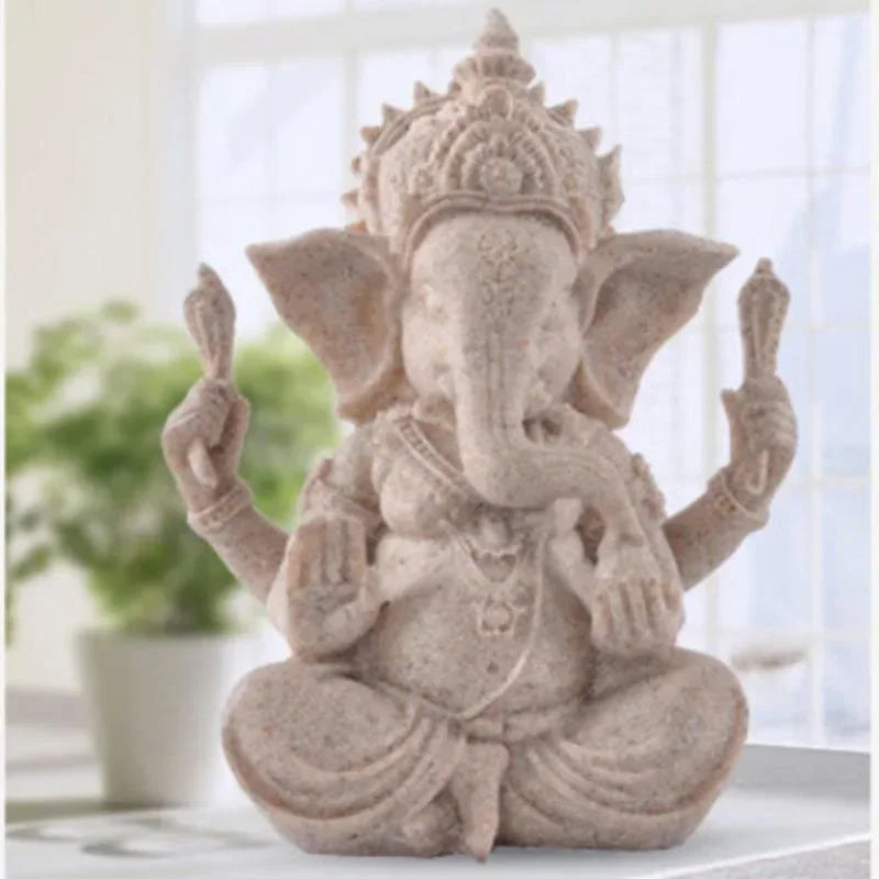 Handmade Sandstone Ganesha Buddha Elephant Statue Sculpture Figurine for Home Decoration, Living Room