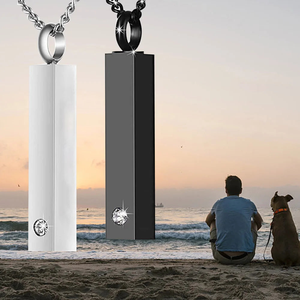 Cremation Jewelry Urn Necklace for Pet Ashes for Men Women, Keepsakes for Small Animal Ashes, Stainless Steel Memorial Bar Pendant Necklaces