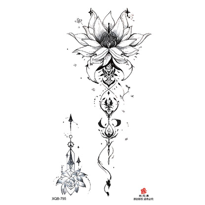 Black Flower Waterproof Temporary Tattoo Sticker, Beauty Butterfly Rose for Women, 3D Flash Body Arm Art Washable Fake Tattoos