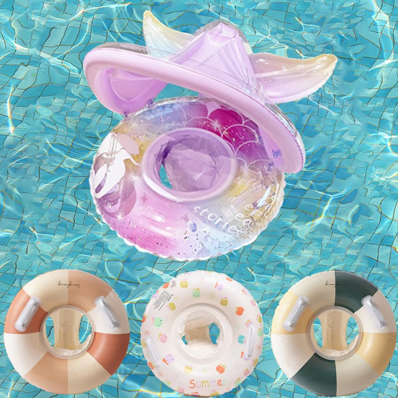 Baby Swimming Float Ring Toy Inflatable Swim Ring Floating Safty Seat with Canopy Kid Summer Water Pool Play Equipment Beach Toy