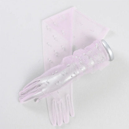 55 cm Transparent Wedding Gloves Pearls Long Elbow Mittens Mesh Arm Covers Women Party Bridal Dress Accessories Photo Props