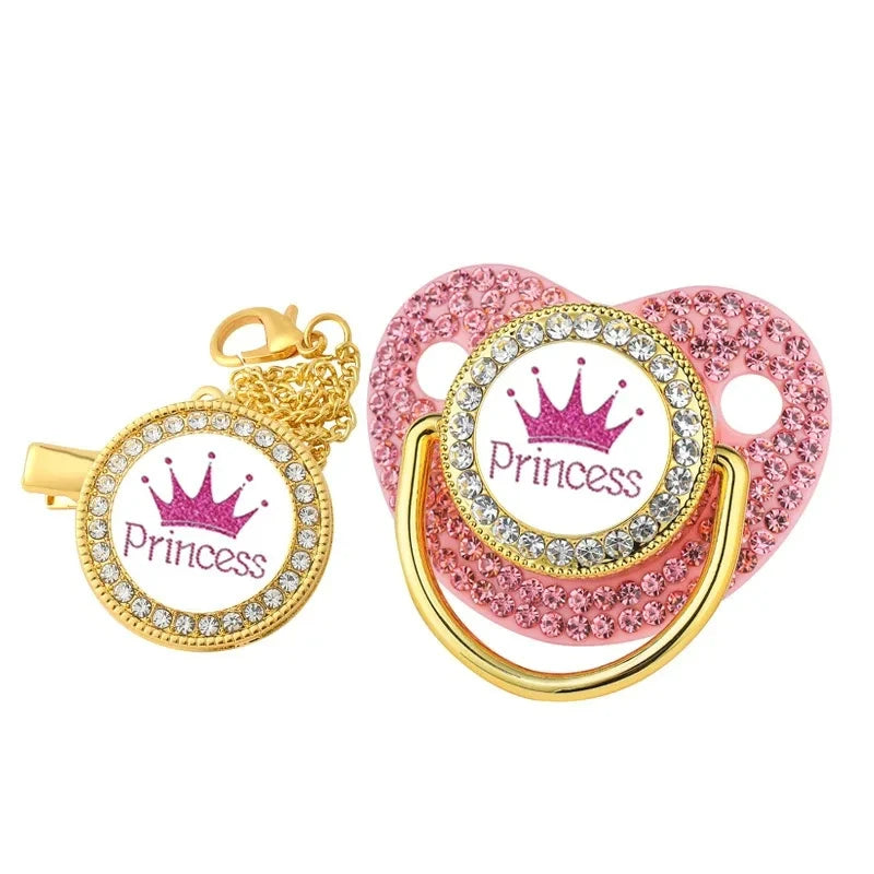 New Baby Pacifier Chain Clips Crown Princess Prince Pacifiers Holder Silicone Nipple Luxury Infant Teether New Born Shower Gifts