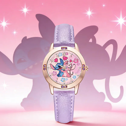 Cartoon Stitch Watches Kids Boys Girls Cute Cartoon Imitation Diamond Wristwatch Belt Student Quartz Watch Children Gifts