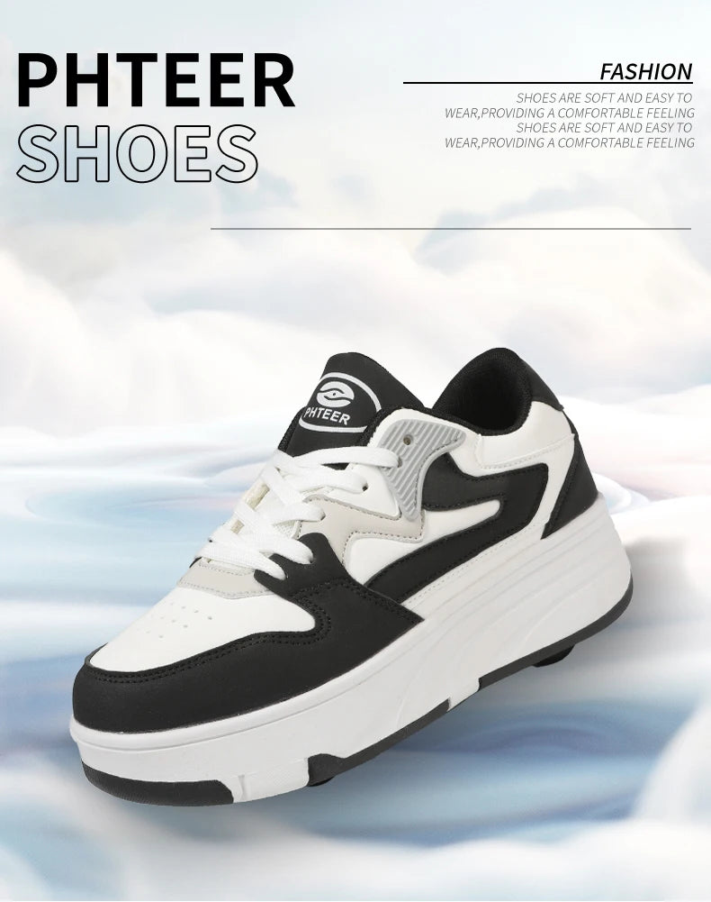 Roller Skate Shoe Walking Shoes With Four-wheel Student Sports Pulleys Walking Shoes With Wheels Summer Spring Kids Sneakers