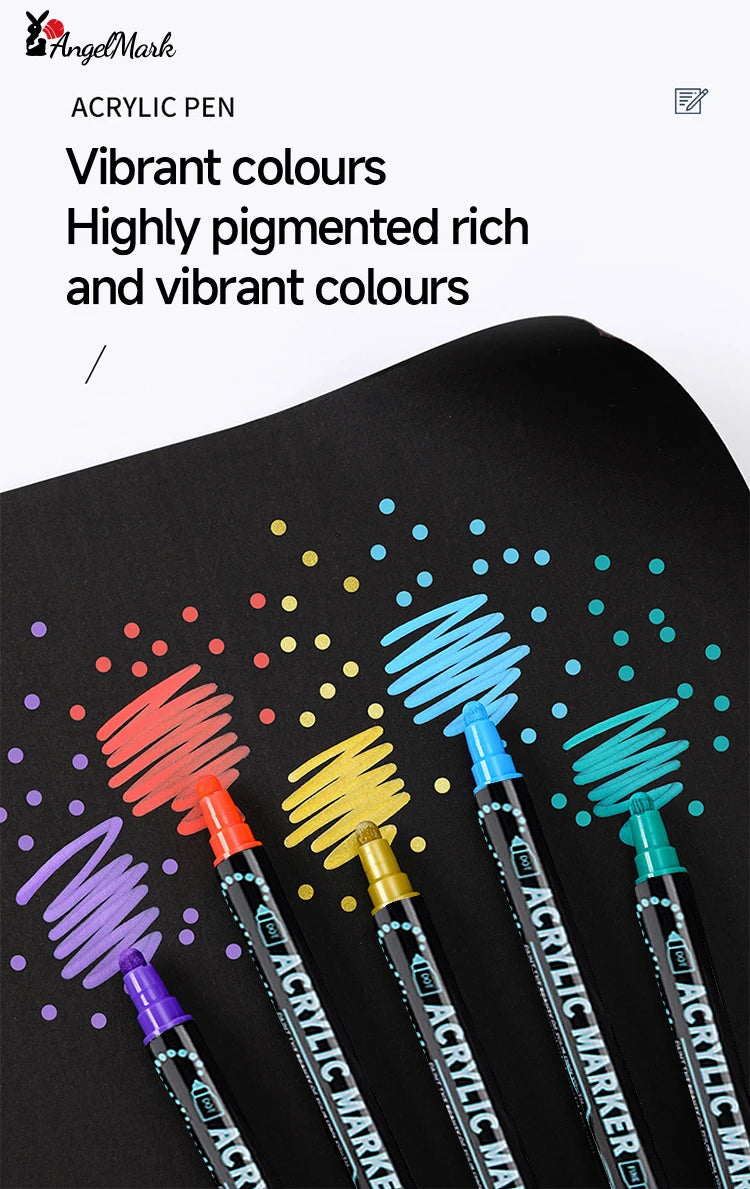 Acrylic Marker Pen, Double Headed Waterproof Art Painting Supplies, School Stationary, Graffiti Drawing 12-72 Colors, ANGEL MARK