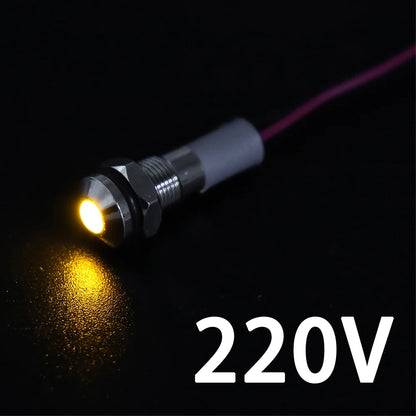 1PC IP65 6mm LED Waterproof Metal Indicator Light Signal Lamp With Wire 5V 12V 24V 220V Red/Yellow/Blue/Green/White Metal Button