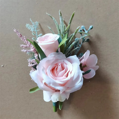 Boutonnieres Flowers Artificial White Roses Silk Ivory Corsage Buttonhole Groomsmen Boutonniere for Men Wedding Accessories