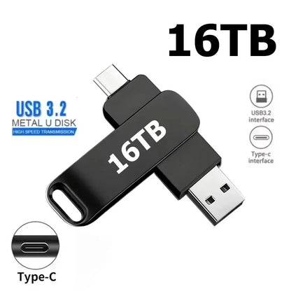 64TB USB 3.2 Flash Drive High Speed 2TB USB Transfer Type-C 2-In-1 16TB OTG Pendrive Waterproof Flash Disk For Computer Storage
