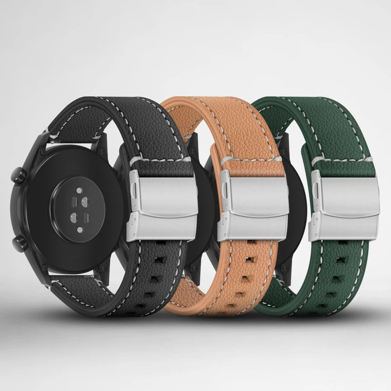 Soft Genuine Leather Smart Watch Band, 18 20 22 24mm, Women Men, Cowhide Strap, Quick Release Watchband