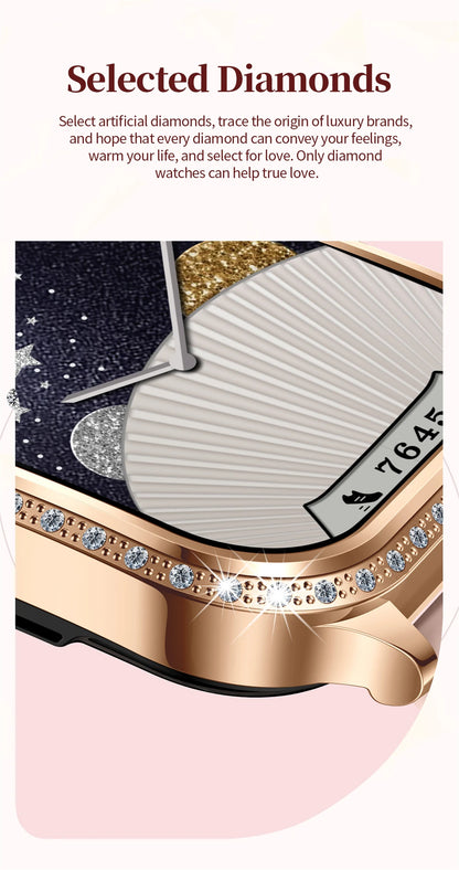 2026 New Fashion Women Diamond Smartwatch Heart Rate Blood Pressure Monitor Music Playback AI Voice Sports BT Calling SmartWatch