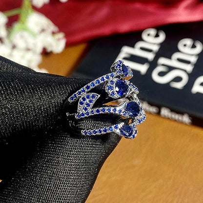 Huitan Gorgeous Blue Cubic Zirconia Wedding Rings for Women Newly Designed Fashionable Female Accessories Party Trendy Jewelry