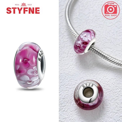 925 Sterling Silver Pink Color Series Beads Heart Flower Murano Glass DIY Jewelry Charms Fit Original Bracelet for Women Fine Gifts